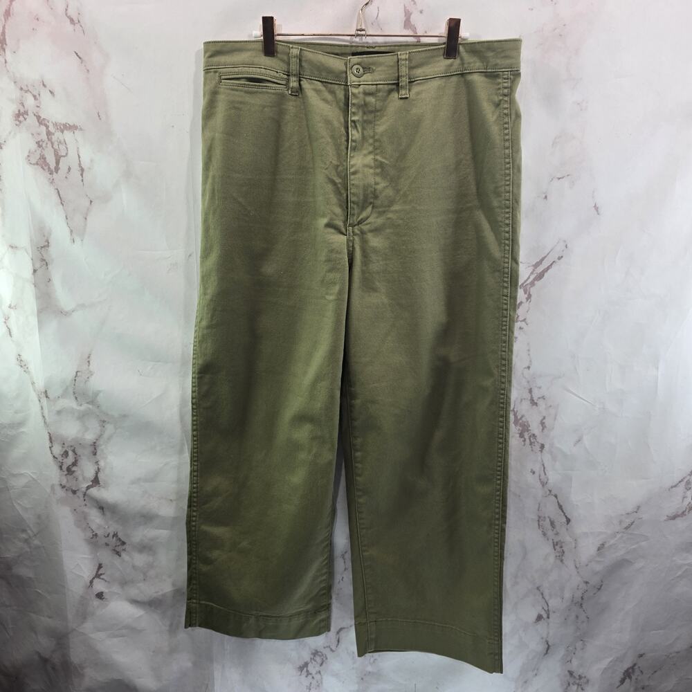 Quince Jeans Womens 32 Green High Rise Wide Leg Crop Pants Twill Olive - Picture 5 of 13